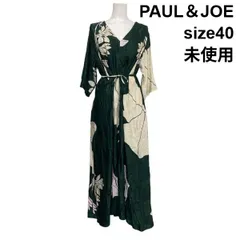 ◇ 未使用 ポールアンドジョー PAUL＆JOE マキシ丈ワンピース 五分袖 Vネック ボタニカル柄 ウエストリボン 40 L 11号 レディース S6D454のサムネイル
