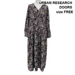 ◇ アーバンリサーチドアーズ URBAN RESEARCH DOORS 花柄 タック フレアーワンピース Vネック 長袖 FREE M～L 9-11号 レディース S6D474