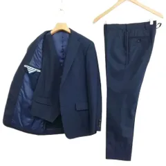 パーソンズ PERSON'S FOR MEN チェック 3ピース シングル 2B スーツ セットアップ ジレ ジャケット スラックス 美品 YA4 ネイビー