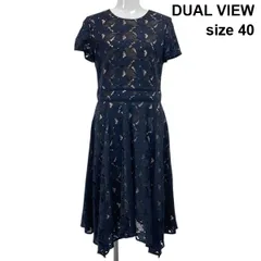 ◇ デュアルビュー DUAL VIEW 総レース フレアーワンピース ウエスト切替 膝丈 クルーネック 半袖 透け感 綿 40 L 11号 レディース S6D473のサムネイル
