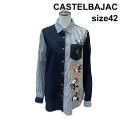 ◇ カステルバジャック CASTELBAJAC シャツ 長袖 FELIX the CAT ドット ストライプ 紺 白 オレンジ 綿 42 M 9号 レディース Z6B703のサムネイル