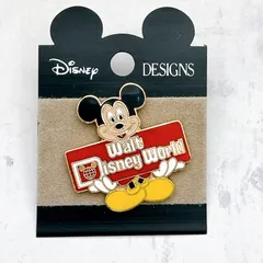 WDW ウォルトディズニーワールド ロゴ 看板を持ったミッキー ヴィンテージ ピンバッジ★台紙付き