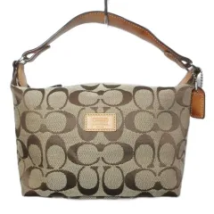 コーチ COACH シグネチャーポーチ ミニバッグ キャンバス レザー チャーム カーキ系 /X