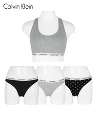新品 未使用 並行輸入 Calvin Klein カルバンクライン 下着 Carousel レディース 上下セット cklset グレー3ショーツセット1