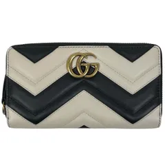 【在庫一掃】 グッチ GUCCI GGマーモント 長財布 バイカラー ハート ダブルG 長財布 レザー ブラック ホワイト 443123 レディース 【中古】