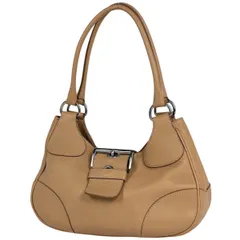 【在庫一掃】 プラダ PRADA ロゴプレート ハンドバッグ ショルダーバッグ ハンドバッグ レザー ベージュ レディース 【中古】