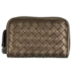 【在庫一掃】 ボッテガヴェネタ BOTTEGAVENETA イントレチャート コインケース ラウンドファスナー カードケース コインケース レザー メタリックブラウン 114075 レディース 【中古】