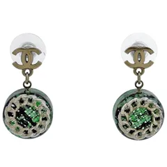 【在庫一掃】 シャネル CHANEL ココマーク ピアス ラウンド スイング ピアス GP プラスチック ゴールド グリーン レディース 【中古】