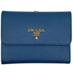 PRADA 二つ折り財布 サフィアーノレザー ライトブルー - メルカリ