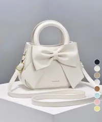 リボンバッグ ミニショルダーバッグ 2WAY ハンドバッグ 小さめ PUレザー レディース 大人可愛い