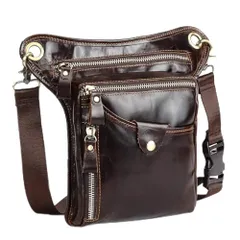 レッグバッグ メンズ ウェストポーチ 本革 多機能 バイク用 腿用 ヒップバッグ アウトドア 防水 耐磨耗 (ブラウン2115)as