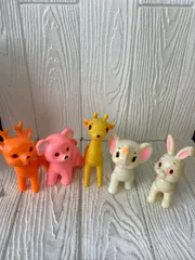 U14 動物ソフビ キリン 象 うさぎ くま バンビなど 当時物 昭和レトロ 日本製５点まとめて 現状品