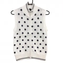 【超美品】23区スポーツ ニットジップベスト 白×黒 ドット柄 コットン 糸引き少 レディース II(L) ゴルフウェア 23区