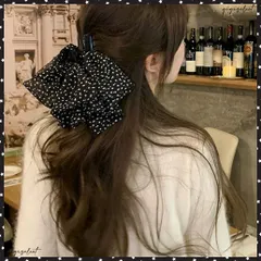ドット柄リボンバンスクリップヘアクリップ ヘアアクセサリー 水玉 大きめリボン ビッグリボン 韓国ファッション 大人ガーリー簡単 ヘアアレンジ ハーフアップ髪飾り フェミニンまとめ髪 ポニーテール 上品 ポニーテール可愛い 送料無料