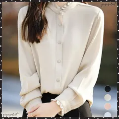 フリルブラウス 長袖 レディース 春夏秋 シフォンブラウス 無地 上品 オフィスブラウス 大人 シャツブラウス おしゃれ トップス OL 春コーデ 30代40代 薄手ブラウス韓国風 前開きシャツ 通勤 きれいめ トップス 送料無料