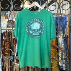 HARLEY-DAVIDSON　Tシャツ　緑　グリーン　スカル　ハーレーダビッドソン　古着　XLサイズ