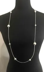 【未使用品】【展示品】　コットンパール　ロングネックレス　シルバーメッキ　約47㎝　T4-55