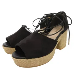 ヘザー Heather サンダル ウェッジソール エスパドリーユ 厚底 スエード オープントゥ L 黒 ブラック /FF ■MET1