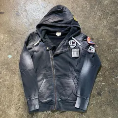 DIESEL 00s ライダースジップパーカー ワッペンデザイン ヴィンテージ加工 sizeS ディーゼル 2000s ダイアゴナルジップ y2k
