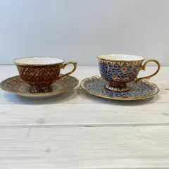 【塩】 Imperial Porcelain インペリアルポーセリン Hand painted in Thailand カップ＆ソーサー ベンジャロン焼き 2客セット【23361SK】D17