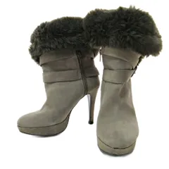 ダイアナ DIANA ショートブーツ ピンヒール ファー スウェード ベルト 22.5cm ベージュ ブラウン 茶 1120