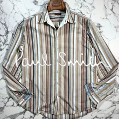 極美品/木目調●Paul Smith ポールスミス コレクション 長袖 カジュアル シャツ マルチストライプ 茶 ブラウン 綿 総柄 やや薄手 M 春夏