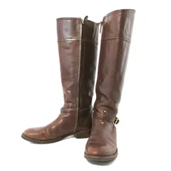 トリーバーチ TORY BURCH ライディングブーツ ゴールドバックル エンボスロゴ 6.5 23.5cm ブラウン 茶 0925