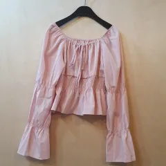 ピンク オフショルダー ブラウス シャーリング Free