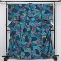 小紋 袷 身丈163cm 裄丈65cm 正絹 Sランク Lサイズ 広衿 インフォーマル 後染め 多色系 1221-12019