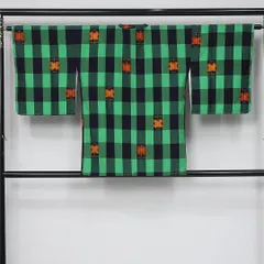 道行コート 袷 身丈80cm 裄丈64cm 正絹 Aランク セミフォーマル Mサイズ ポケットあり 市松 レトロ 遊び心 緑系 HP 1237-12074