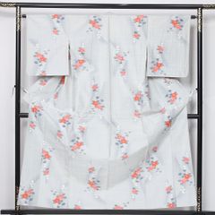 夏着物】身丈160cm 小紋 洗える 白色 芙蓉 花柄 薄物 盛夏 - メルカリ