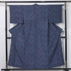 「縁」148ｃｍ～155ｃｍ 単衣 真綿紬 正絹 T440 紬（真綿紬） 単衣 身丈158cm 裄丈65cm 正絹 Sランク Mサイズ 広衿