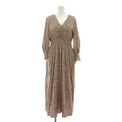 ティアラ Tiara ワンピース ロング マキシ丈 Vネック 総柄 長袖 ベージュ 青 A0117FA 236 /YM