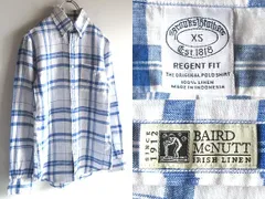 Brooks Brothers × BAIRD McNUTT ブルックスブラザーズ REGENT FIT アイリッシュリネン チェックシャツ BDシャツ XS 青 白