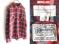 DENIM&SUPPLY RALPH LAUREN デニム&サプライ ラルフローレン ロゴワッペン コットン ガーゼ チェックシャツ ネルシャツ M 赤 RN41381正規品