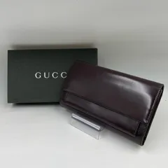 GUCCI  グッチ 三つ折り エナメルレザー長財布 レディース レザー ブラウン ワインレッド 中古