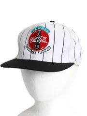 【お得なクーポン配布中!】 デッドストック 90s コカコーラ 刺繍 ベースボール キャップ フリーサイズ / 帽子 企業 オールド 当時物 ストライプ ワンポイント ツートン