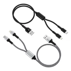 【特価セール】Haoano 2in1 iPhone充電ケーブル  Lightning+USB-C 1.2M 急速充電 2.4A&3A USB-A ライトニングケーブル2イン1 マルチ充電コード 2台同時給電可能 高耐久ナイロン編み 断線防止 iPhone 17