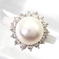 田崎真珠 タサキ TASAKI 0.28ct 8mm ダイヤ ダイヤモンド 真珠 パール リング 指輪 PT900 11号 プラチナ ホワイト リング ジュエリー フラワー 4926