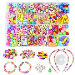 【在庫処分】ネックレス ブレスレット 紐通しカラフル 手作りキット カチューシャ 約450個 アクセサリー 24種類 DIY 収納ケース付き 手芸 ギフト 記念日 女の子 クリスマス おもちゃ 誕生日 ビーズ プレゼント