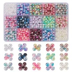 【在庫セール】HappyHome パールビーズ 手芸 アクセサリー パーツ 6mm 15色 1200個 マルチカラー ハンドメイド ブレスレット 手作りアクセサリー 手芸 DIY