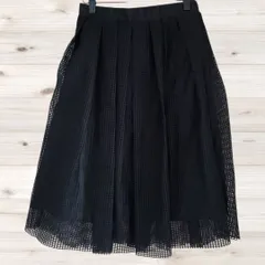 B2012 ローリーズファーム Lowrys Farm ひざ丈 フレアスカート(F) ブラック／黒系 裏地あり ウエスト一部ゴム チュール 着回し