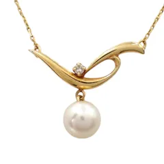 MIKIMOTO ミキモト 7.2mm あこや真珠 パール ダイヤ ダイヤモンド ネックレス K18 ナチュラルピンク イエローゴールド ペンダント リーフ ジュエリー ドロップ スウィング 4928のサムネイル
