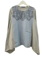 CRESCENT クレッシェント カットソー 長袖 ロンT Aライン 花柄 グレー 水色 M トップス