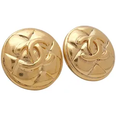 【美品】ビンテージ CHANEL マトラッセ ココマーク ラウンド ゴールド イヤリング  18.7g