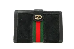 オールド グッチ ヴィンテージ 二つ折り 財布 シェリーライン インターロッキングG がま口 スエードレザー 黒 ブラック GUCCI 6166k