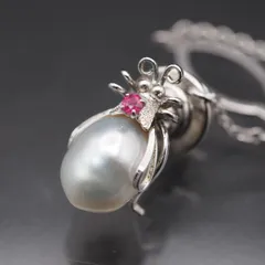 V746 淡水真珠 パール ピンクスピネル STERLING刻印 ピンブローチ 昆虫 デザイン シルバー ラペルピン 6月 8月誕生石