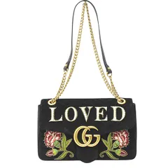 グッチ バッグ レディース GGマーモント チェーンショルダーバッグ ベロア ブラック フラワー GUCCI 443496 中古