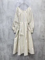 Andemiu アンデミュウ ストライプ 長袖 ロング ワンピース サイドレースアップ きれいめ 上品 sizeS/アイボリー  ■◇ レディース