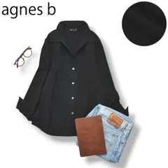 【定番】 アニエスベー agnes b 長袖 ドレス シャツ ブラウス シェルボタン ブラック シンプル フレンチ カジュアル トラッド モード モノクロ レディース 女性用 ♪